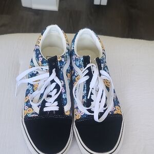 Vans Blue and Yellow Floral Sneakers